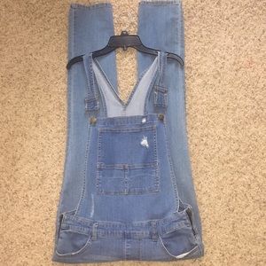 stretchy denim overalls